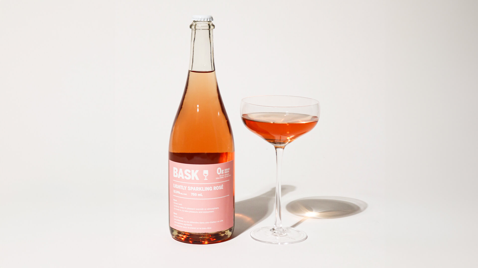 A bottle of Bask lightly sparkling rose.