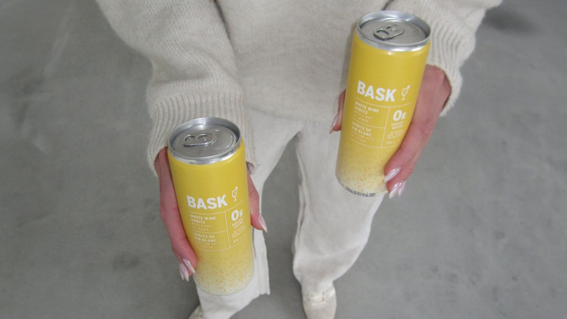 Cans of Bask white wine spritz. 